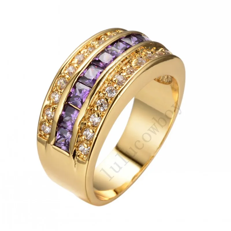 Size 9 10 11 12 Four Colors CZ Women Wedding Band 14KT Yellow Gold Filled Fashion