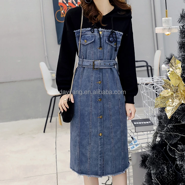 wholesale women summer formal knee length denim dresses 100% cotton