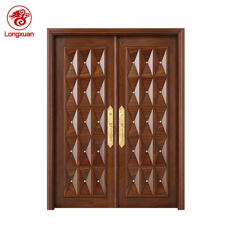 double doors design solid wooden door with aluminium lines