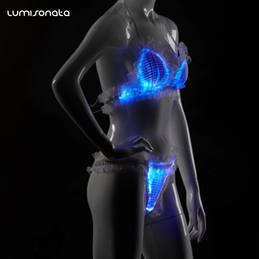 2018 newest lighted natural fiber optical clothes netted underwear led lingerie