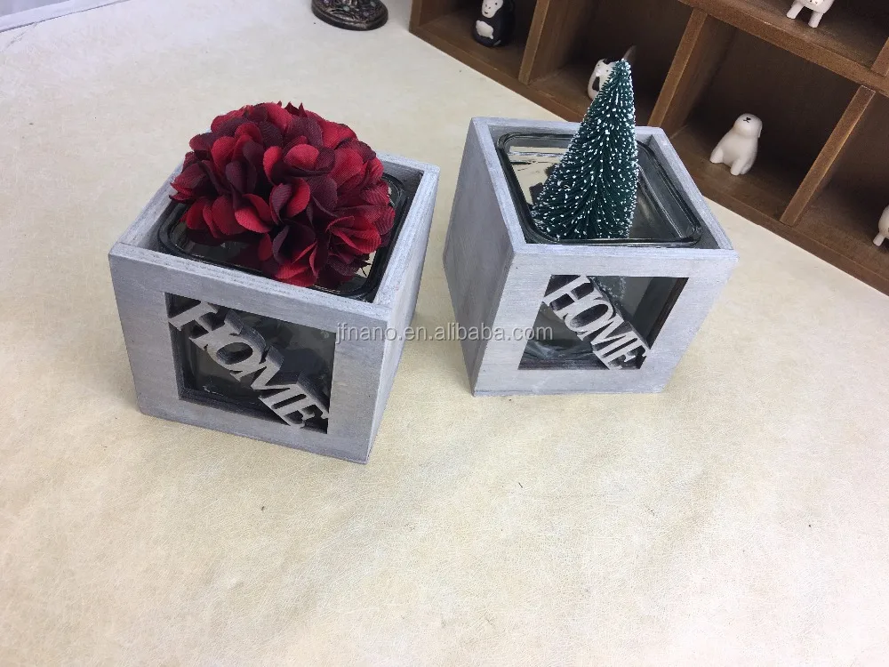 Flower Box Decorative Square Wooden Small Ceramic Plant Modern Planter,modern for Home, Garden Used with Flower/green Wood 48pcs