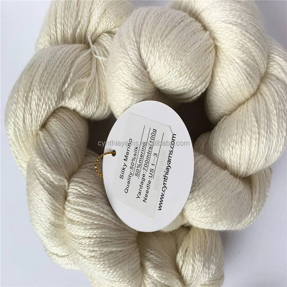 Wholesale yarn merino wool worted, hand knitting yarn 50 silk/50 merino wool,free samples