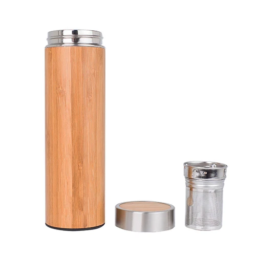 Wholesale Vacuum BPA Free Natural Bamboo Tumbler Water Bottle Tea Infuser