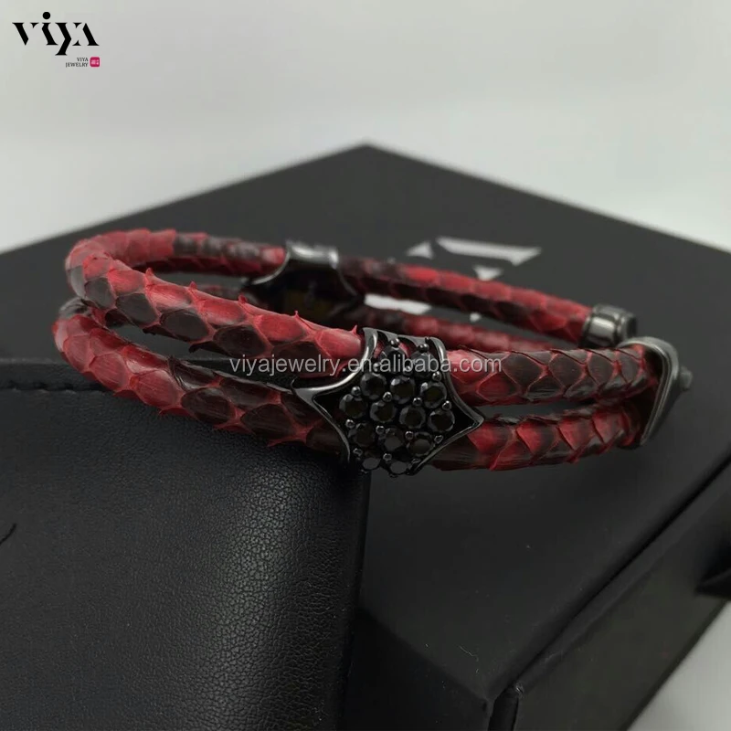 2016 Classic Black Leather Stingray Cord Bracelet Men Cuff Bangle Wristband