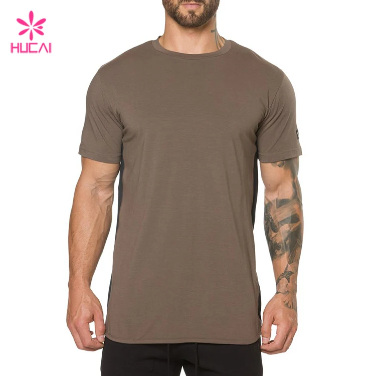 Wholesale Gym Bodybuilding Shirt Tall Men Side Split Blend 95 Cotton 5 Spandex T Shirts