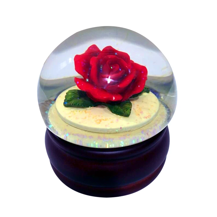 wholesale resin material flower rose water globe with snow ball  home decor custom Personal design of water ball
