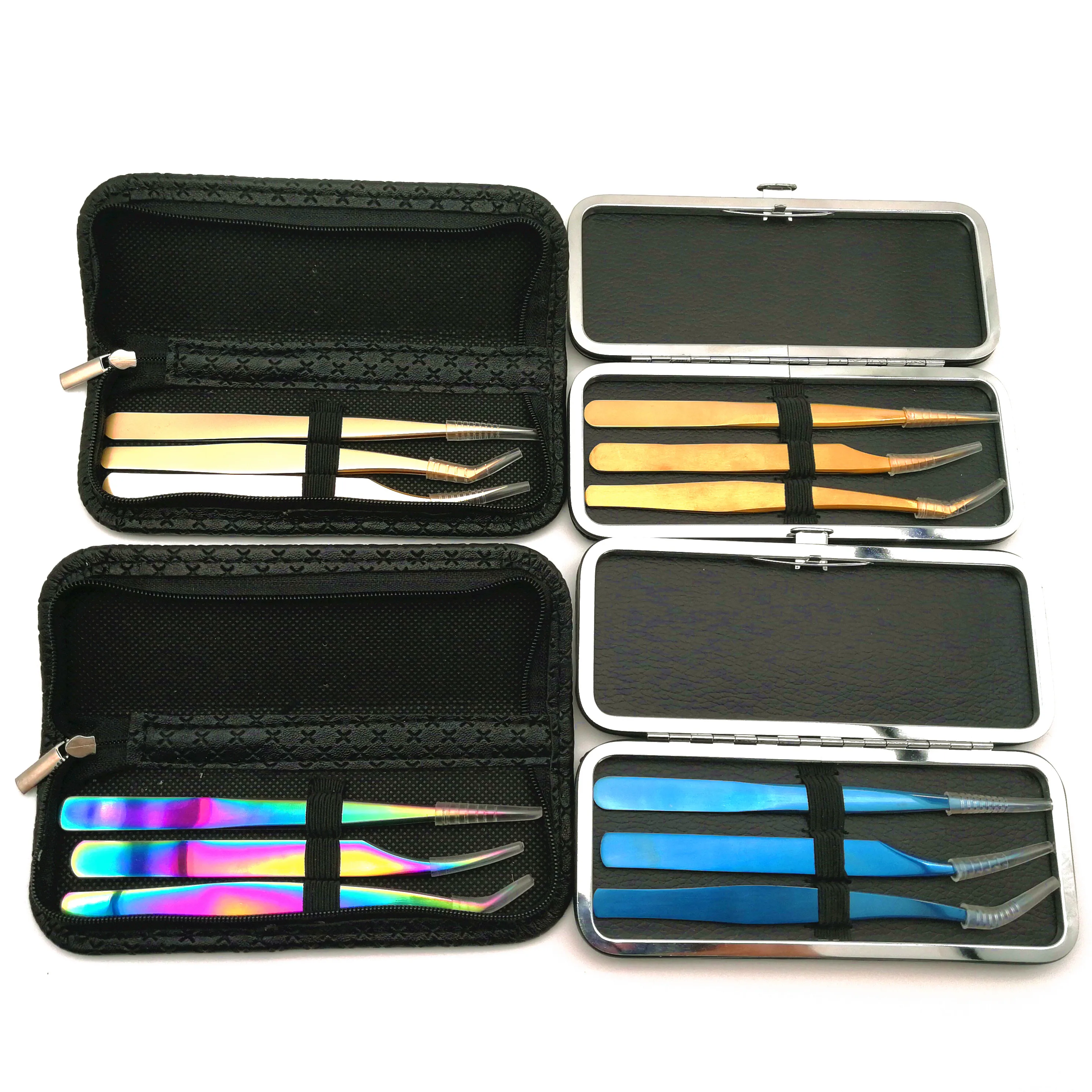 Wholesale eyelash extension tweezers kit custom curved volume lash tweezer sets tools