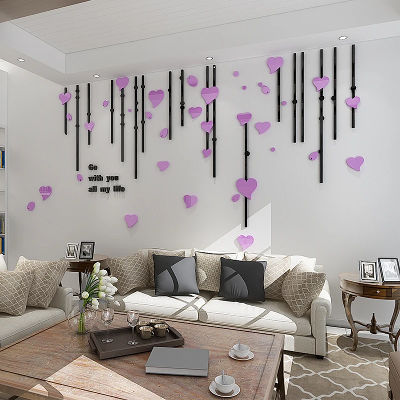 Home Interior decoration wall decal TV background living room heart shaped 3d self-adhesive wall stickers