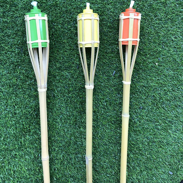 Outdoor 60CM Bamboo Torch Tiki Torch No Weaving Colored Canister Natural Garden Torch