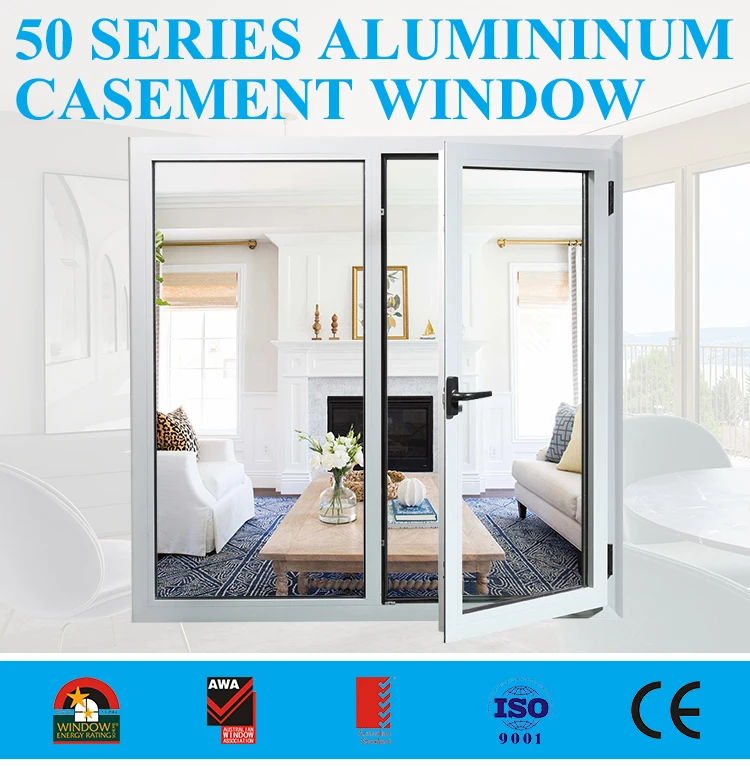 
Internal Standards hurricane impact resistant aluminum frame french casement window double swing design 