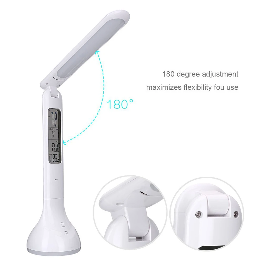 Складная Настольная Светодиодная лампа с регулируемой яркостью, 4 Вт, с календарем, будильником, часами, цветным светом, 2020