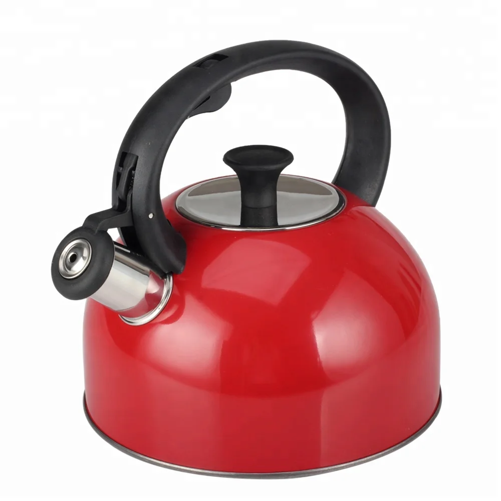 Stainless Steel Whistling Tea Square Kettle, 2.5-Quart, Metallic Red