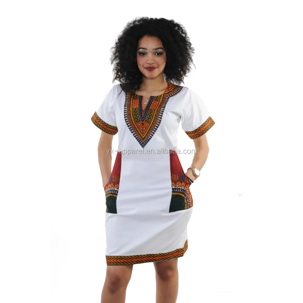 Modern short white african shirt dress dashiki dress