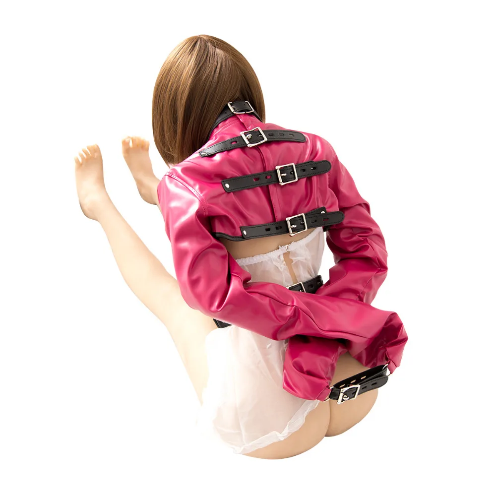 White PU Leather Strict Bondage Binding Straitjacket Women Hands Restrained Clothing BDSM Adult Game Fetish Straight Jacket