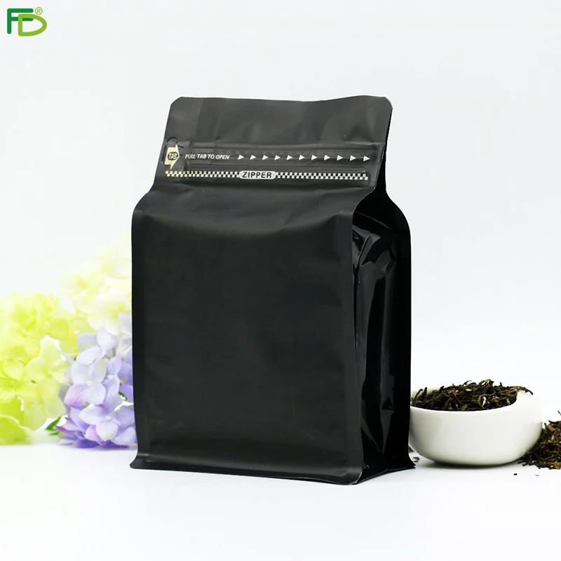 High Quality Flat Box Bottom  Laminated Plastic Film Food Packaging Bag pouch with Resealable Ziplock