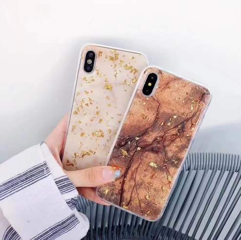 Simple Gold Foil Bling Marble Case For iPhone X XS Max XR Phone Case Soft TPU Cover For iPhone 7 8 6 6s Plus Glitter Case
