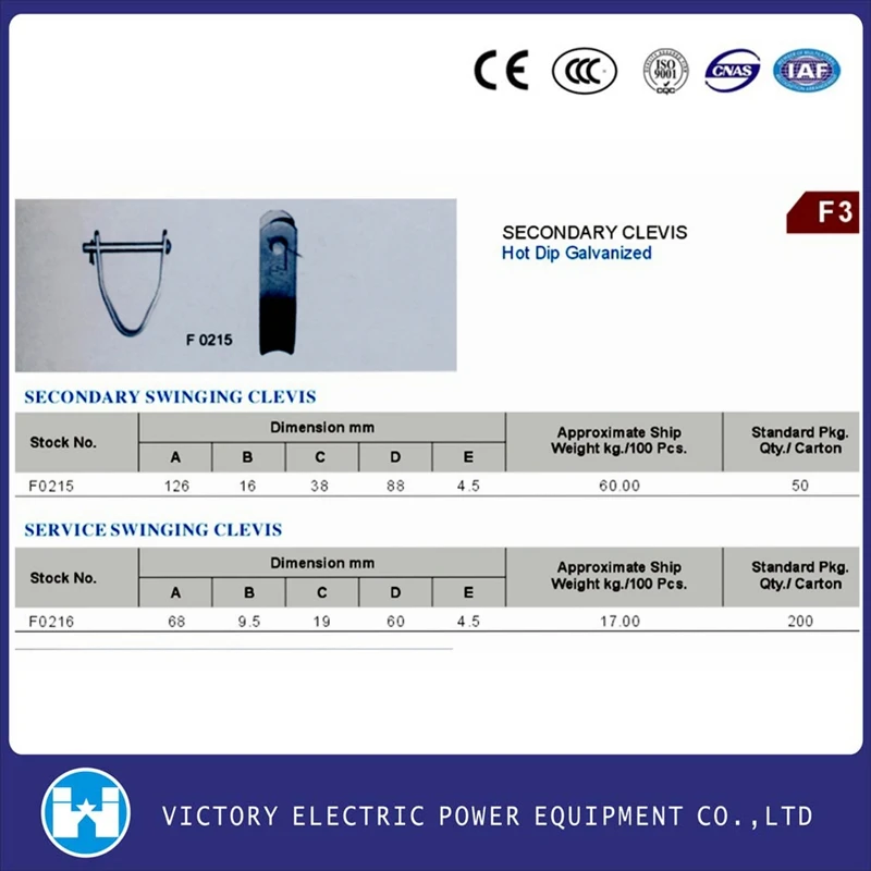 Factory Price Electric Insulator Clevis Pole Line Fittings Galvanized secondary swinging clevis