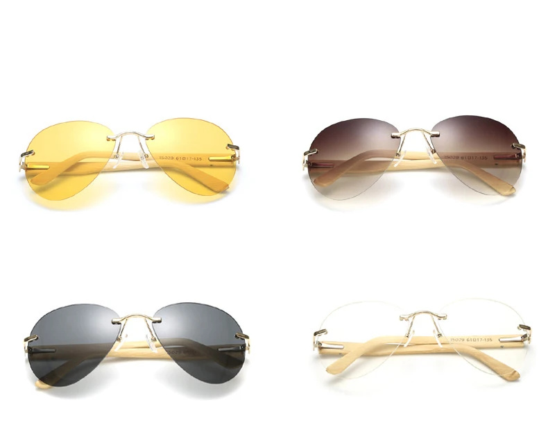 
rimless aviation wooden sunglasses with logo 