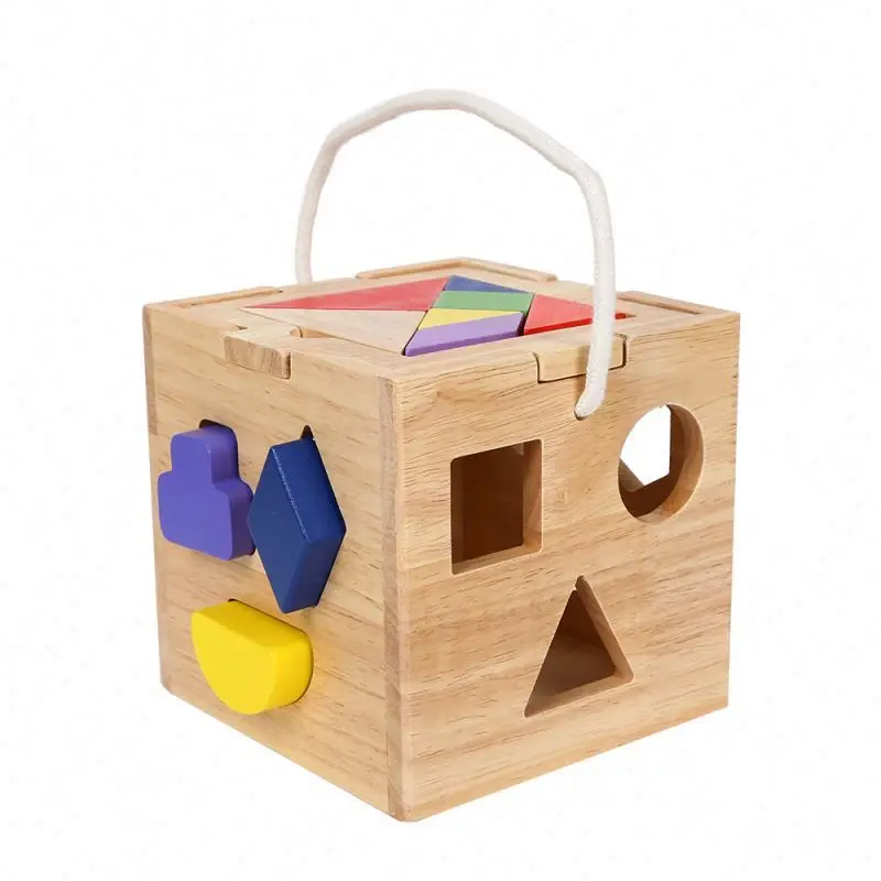 2019 wooden educational toys shape sorting cube geometry box portable tote toys