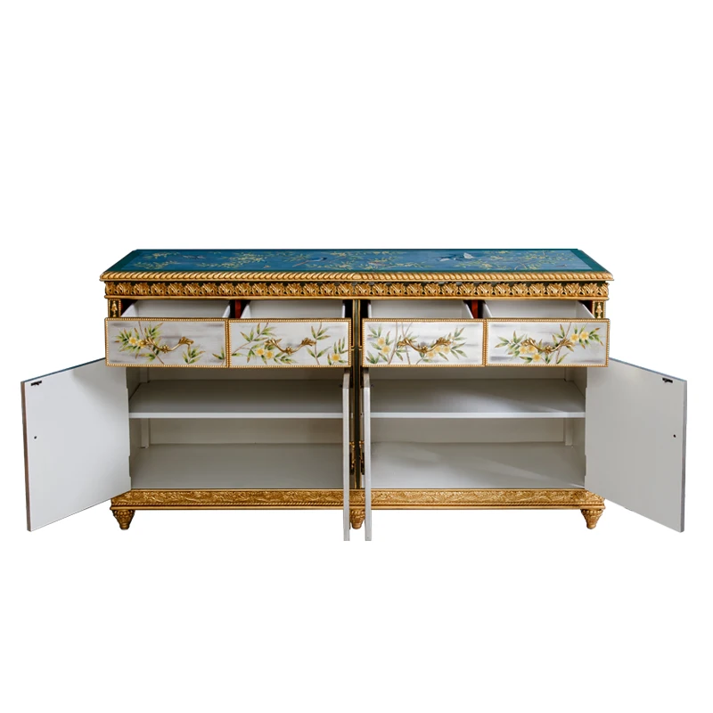 Antique hand painted vintage rustic china country classic furniture solid wood living room cabinet