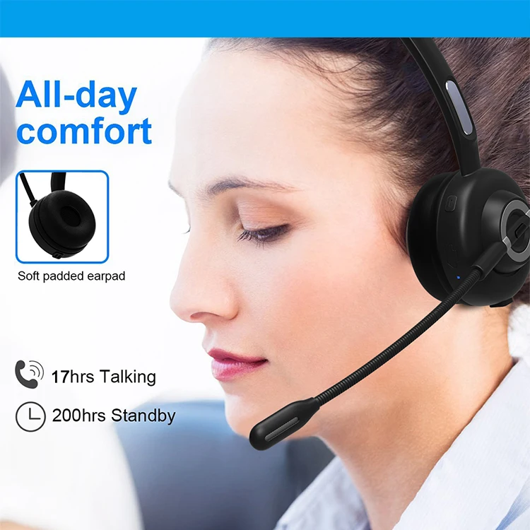 New Generation Bluetooth Headsets with Mic for PC Computer Driver Trucker Working Wireless Earpiece Earphone with Charging Base