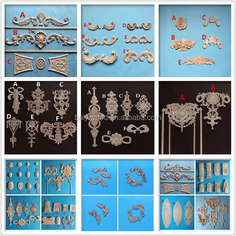 Wood Carving Ornaments Wood Decorative Furniture Onlays and Appliques