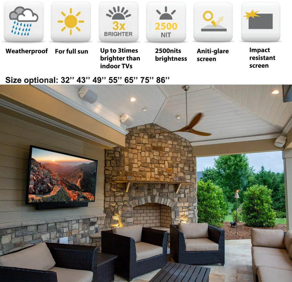 32 43 49 55 65 inch 2000 nits big screen outdoor lcd display
