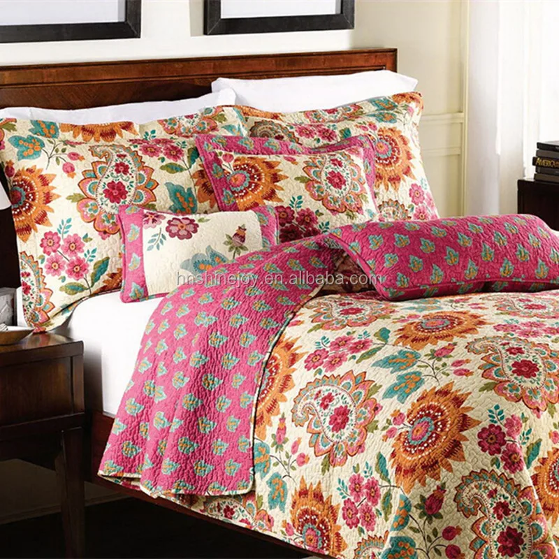 New style yellow flower counterpane Queen quilted polyester printed bedspread