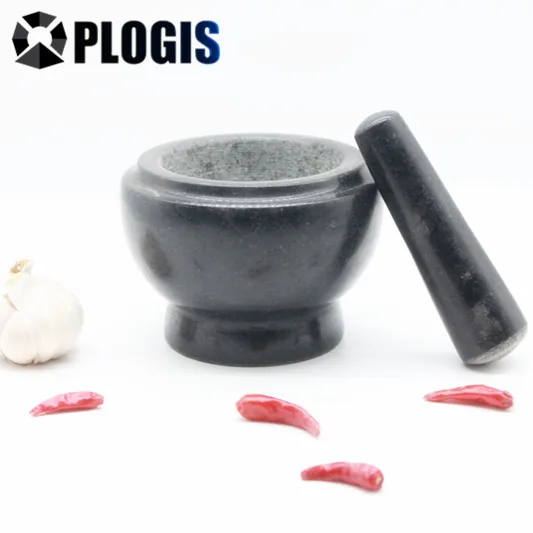 Black Granite marble stone agate Mortar and Pestle set polished surface cheese sets