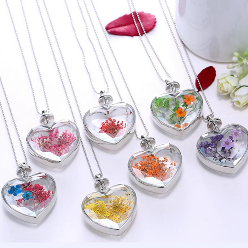 Wholesale Beautiful Real Flower Floating Locket Pendant Crystal Necklace