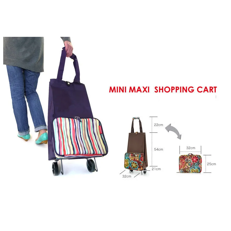 Foldable Trolley Bag Packable Oversized Tote with Wheels Shopping Grocery Bag