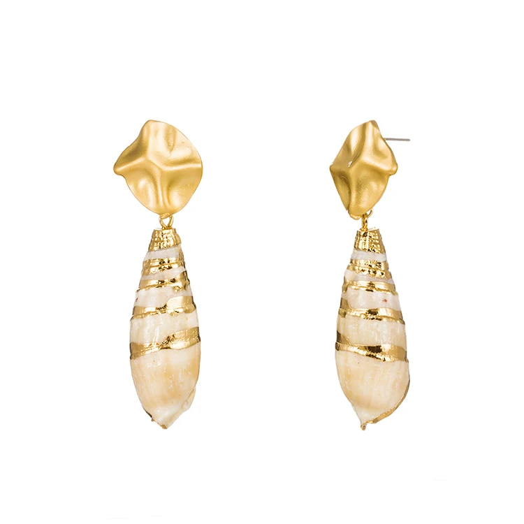 Big Gold Filled Spiral Light Conch Shell Stud Earrings For Women