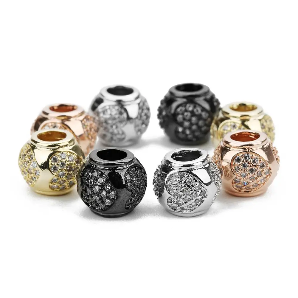 OD 11*9 мм, бусины-разделители в форме сердца с алмазным покрытием, бусины с большим отверстием