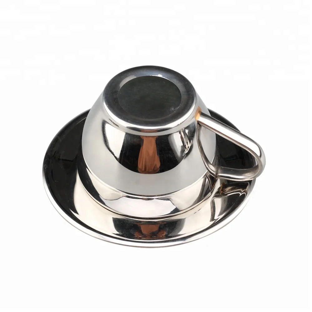 Stainless Steel Espresso Cups and Saucers ,Double Walled Vacuum Insulated