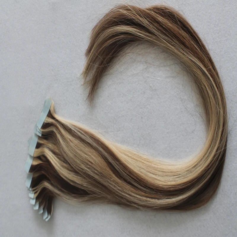 Высококачественные невидимые волосы для наращивания кожи коричневые с светлыми краями