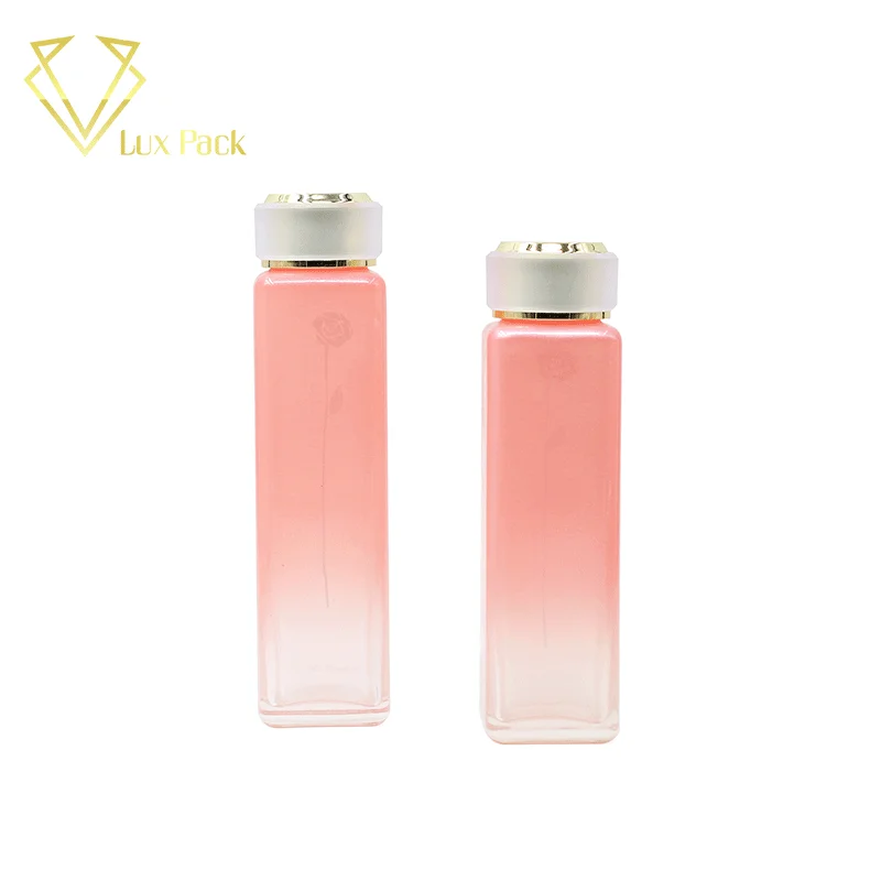 Top quality square pink cosmetic container glass bottles and fase mask jars