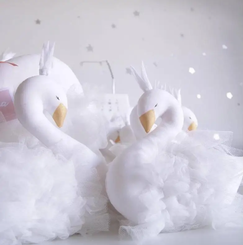 Soft plush lifelike white swan toy stuffed baby sleeping swan toy with ballet dress