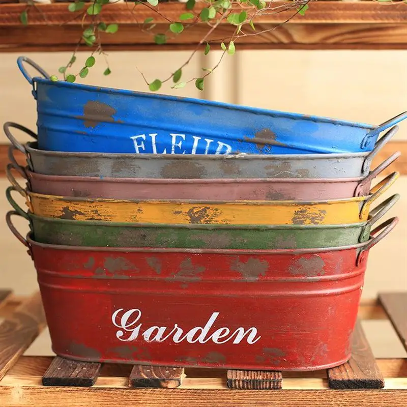 American country restoring ancient ways iron bucket,creative balcony decoration basin, pastoral style for old flower pots