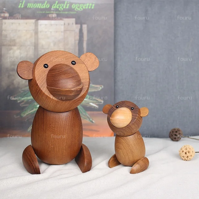 Nordic Style  Wooden Animal Figurines Wood Japanese Monkey Figures Home Decor Ornaments Crafts Boy Toys & Hobbies