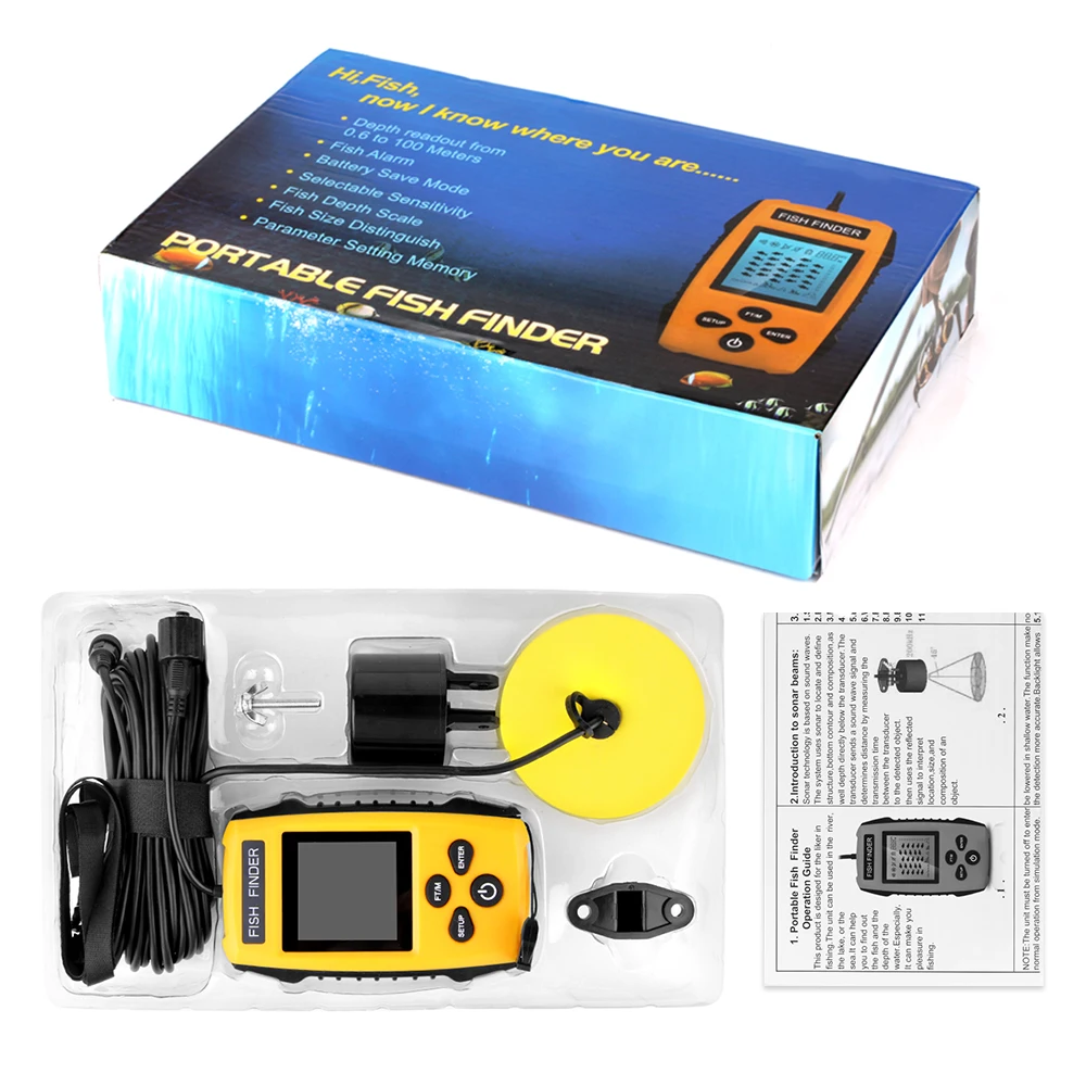 Рыболокатор Портативный 100 м портативный эхолот ЖК приманки эхолот Рыбалка искатель датчик детектор Fish Finder для использования вне помещений