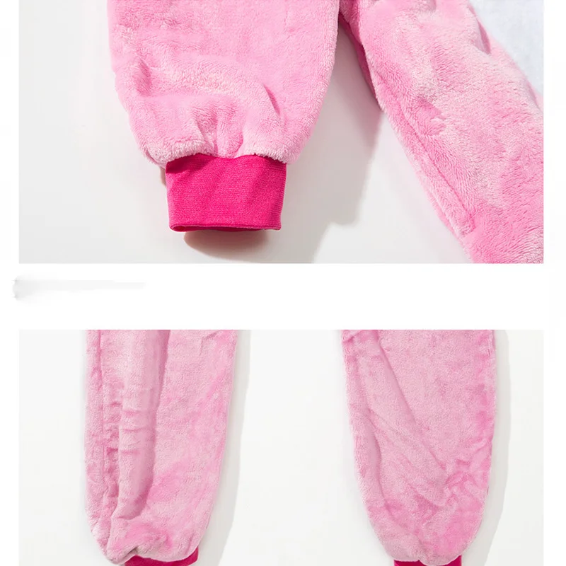 Women Winter 2021 Warm Hooded Cute Animal Onsies Pink Rabbit Unisex Pajamas Set Sleepwear With Flannel Cartoon Pyjamas For Adult