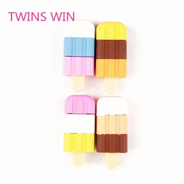 korean brand name stationery cheap low price children cute colorful ice cream shaped rubber erasers for promotional 532