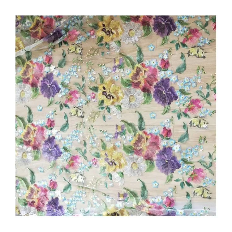 European American Style Flower Embroidery Designs Tulle Fabric Mesh Fabric