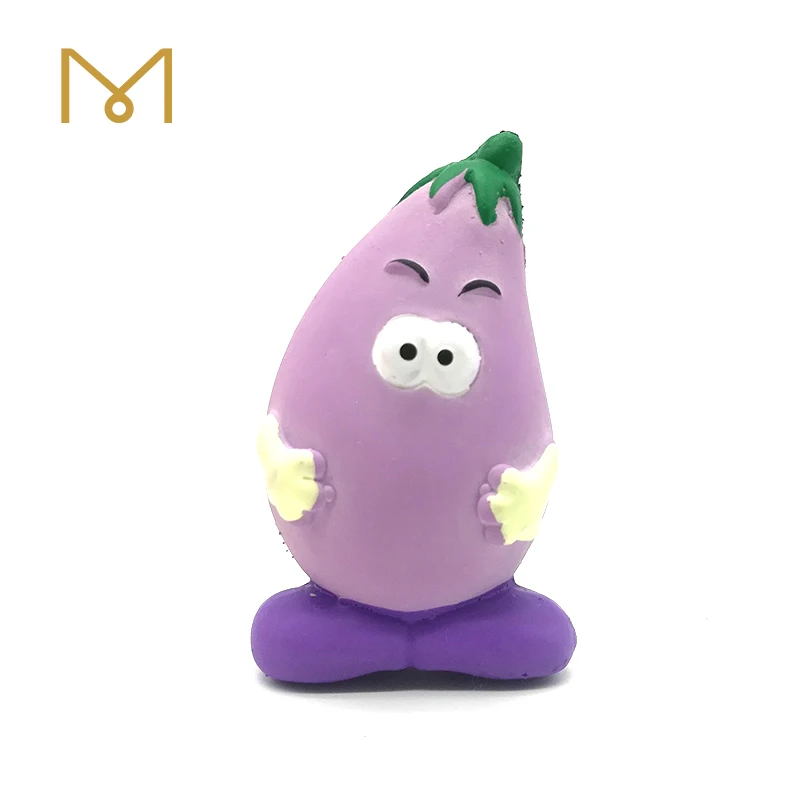 Manufacture squeaky light purple latex eggplant with pig nose dog toy