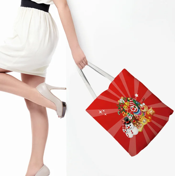 Wholesale custom printing christmas gift festival souvenir cotton canvas fabric shopping tote gift bag for kids ladies