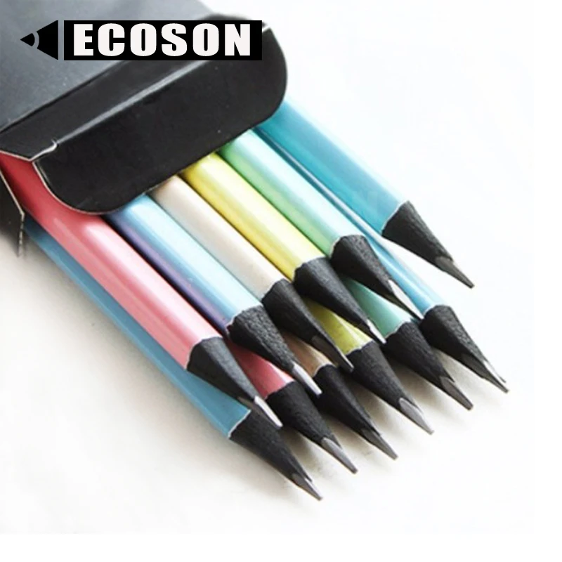 Triangular HB 2B Black Pencil Custom Logo Stamped Engraved Gold Foil Pastel Color Triangular Black Wood Pencils with eraser