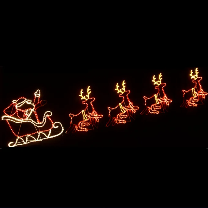Christmas Light Rooftop LED Animated Waving Santa Reindeer with Sleigh Silhouette for Outdoor Lawn Decoration