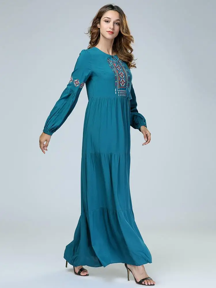 A4257 Kaftan Maxi Dress Moroccan Abaya Dubai Long Arabian Farasha Eid Loose one size dark green Kaftan