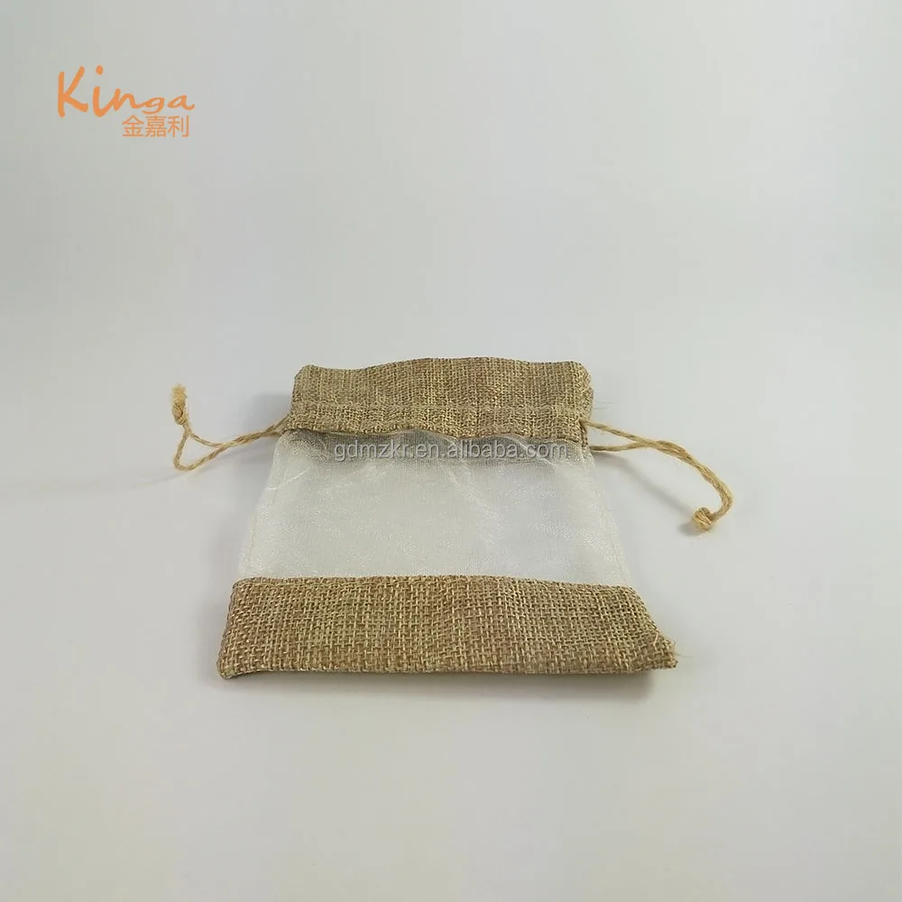 Custom bags printed linen hemp drawstring bag candle soap  christmas gift bags with clear window