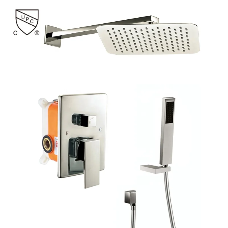 HIMARK wall mounted bathroom brass upc rain shower faucet set with pressure balance mixer valve